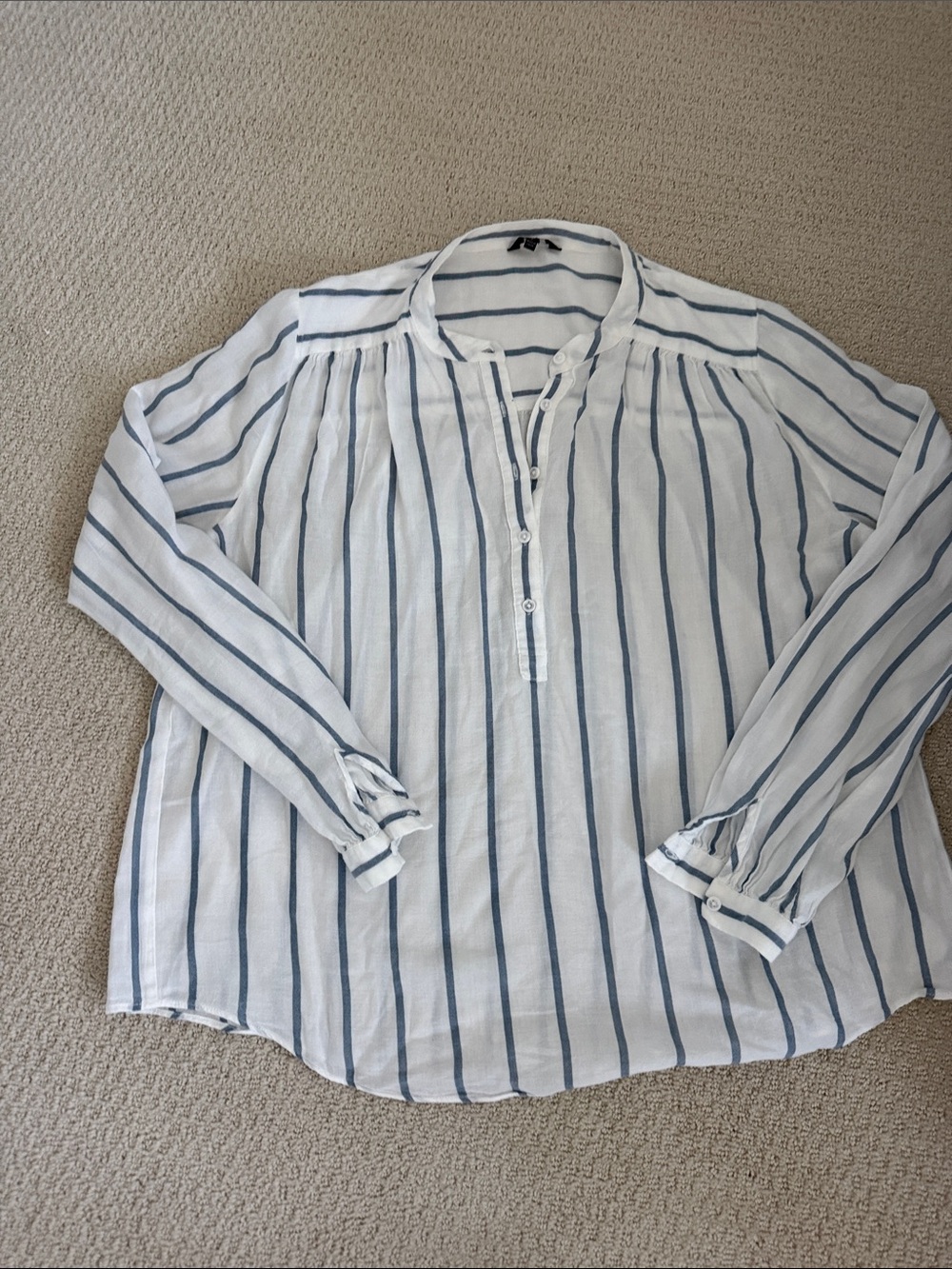 Joe's Jeans White Blouse with Blue Vertical Stripes